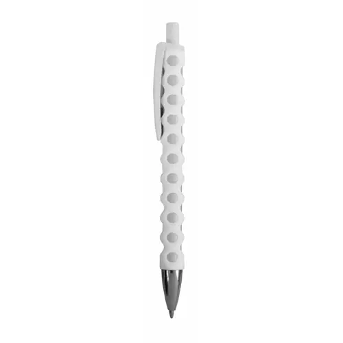 Penna a scatto in plastica con rivestimento a rete gommato e refill blu