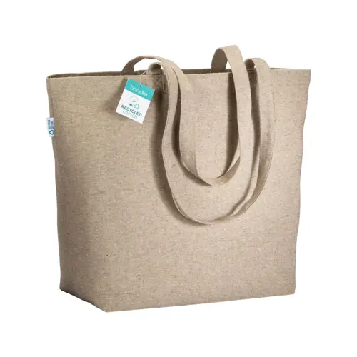 Shopper con soffietto in cotone riciclato 280 gr e manici lunghi 50x17x37cm