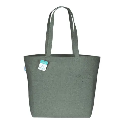 Shopper con soffietto in cotone riciclato 280 gr e manici lunghi 50x17x37cm