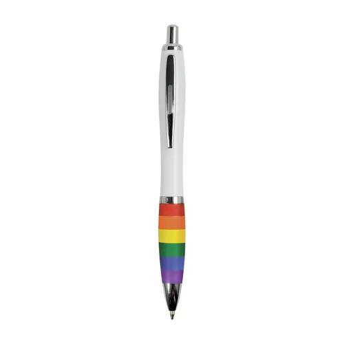 Penna in plastica ABS con fusto bianco impugnatura arcobaleno e refill blu