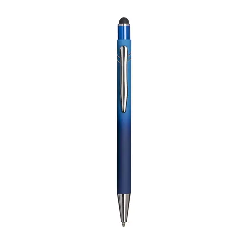 Penna a scatto in alluminio gommato con design sfumato e refill blu