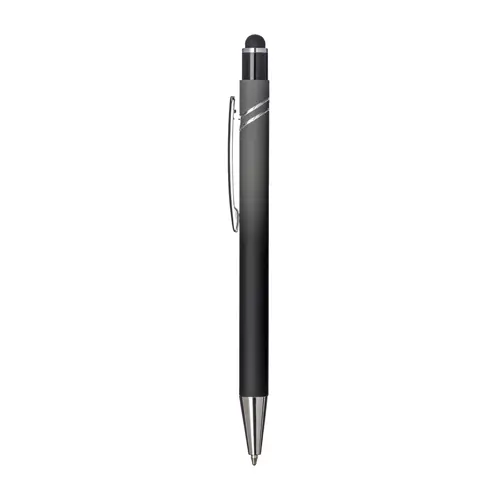 Penna a scatto in alluminio gommato con design sfumato e refill blu
