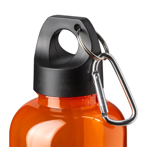 Bottiglia trasparente in RPET con moschettone da 580ml