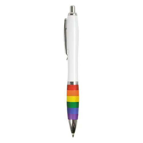 Penna in plastica ABS con fusto bianco impugnatura arcobaleno e refill blu