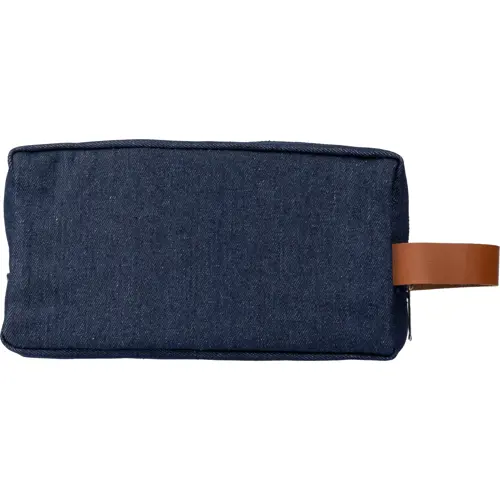 Beauty case da viaggio in tessuto Denim e dettagli in similpelle con chiusura a cerniera