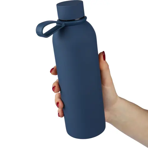 Borraccia in acciaio inox riciclato doppio strato finitura in gomma e manico in silicone da 500ml