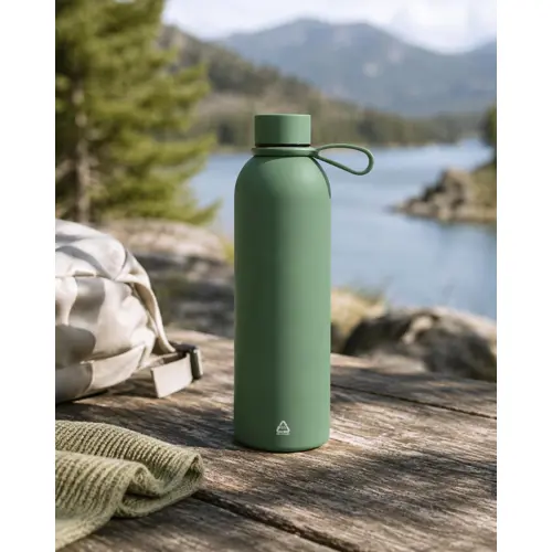 Borraccia in acciaio inox riciclato doppio strato finitura in gomma e manico in silicone da 500ml