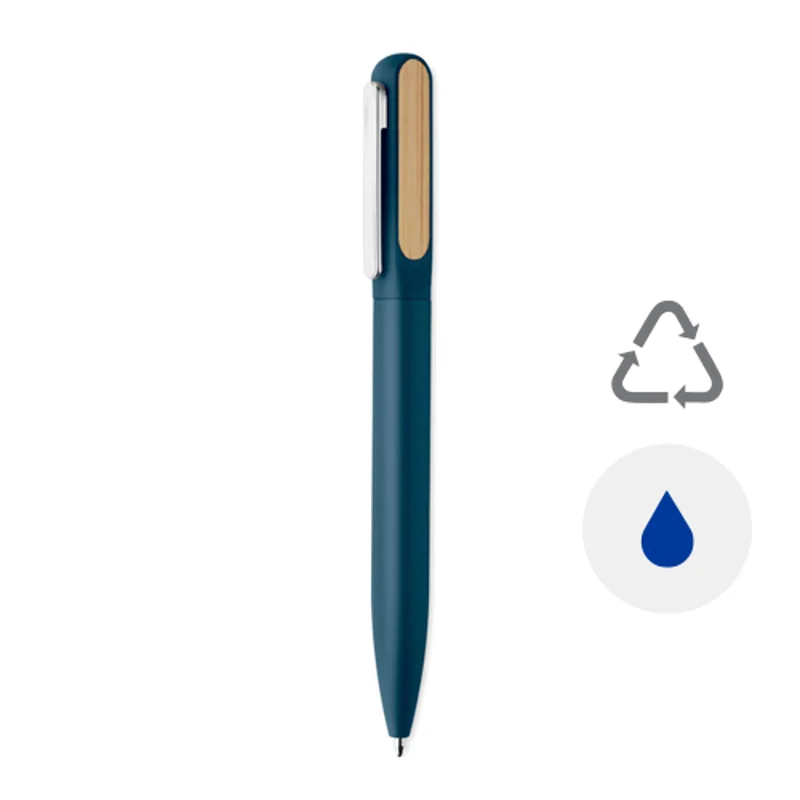 Penna a sfera a rotazione con fusto in alluminio riciclato e dettaglio in bambù refill blu