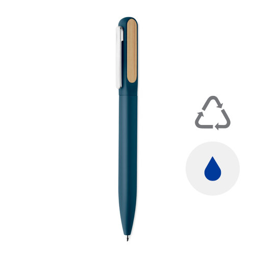 Penna a sfera a rotazione con fusto in alluminio riciclato e dettaglio in bambù refill blu