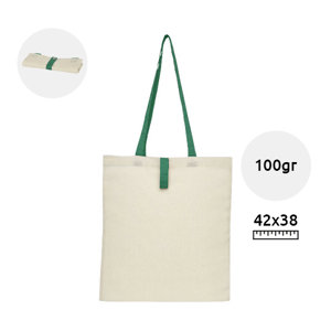 Shopper in cotone pieghevole con chiusura a bottone e manici lunghi colorati 100gr 38x42cm