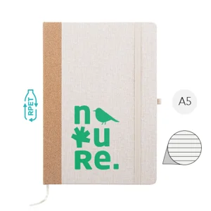 Block notes A5 copertina in RPET e sughero fogli a righe in carta riciclata