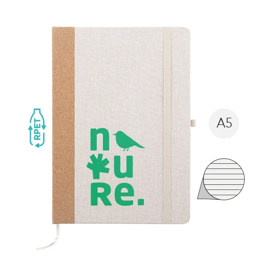 Block notes A5 copertina in RPET e sughero fogli a righe in carta riciclata