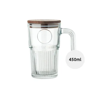 Tazza in vetro con coperchio in acacia da 450ml