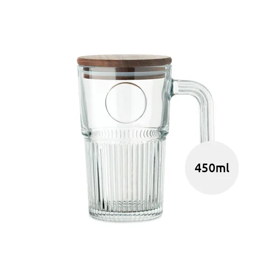Tazza in vetro con coperchio in acacia da 450ml