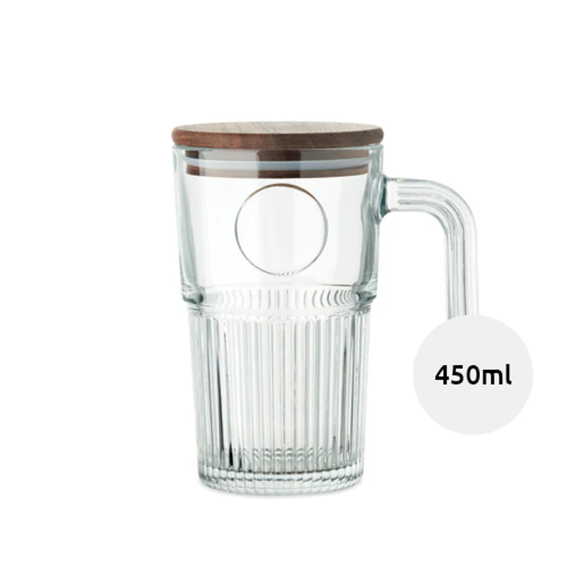 Tazza in vetro con coperchio in acacia da 450ml