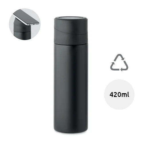 Borraccia in acciaio inox riciclato a doppio strato con anello in silicone antiscivolo porta telefono da 420ml