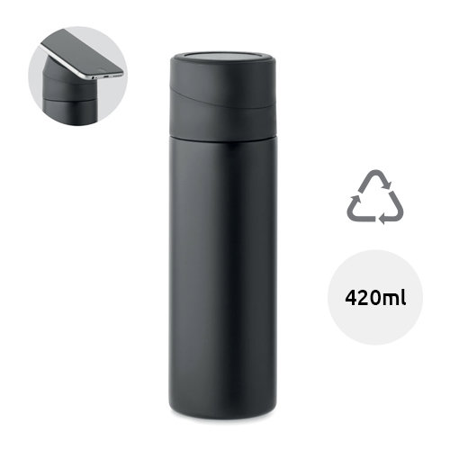 Borraccia in acciaio inox riciclato a doppio strato con anello in silicone antiscivolo porta telefono da 420ml