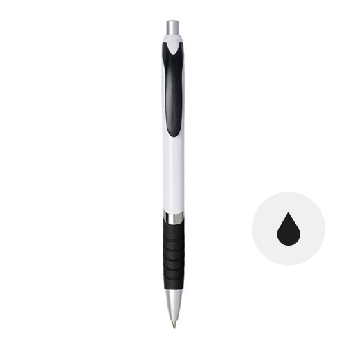 Penna a sfera con impugnatura in gomma colorata in coordinato con la clip e meccanismo a scatto e refill nero