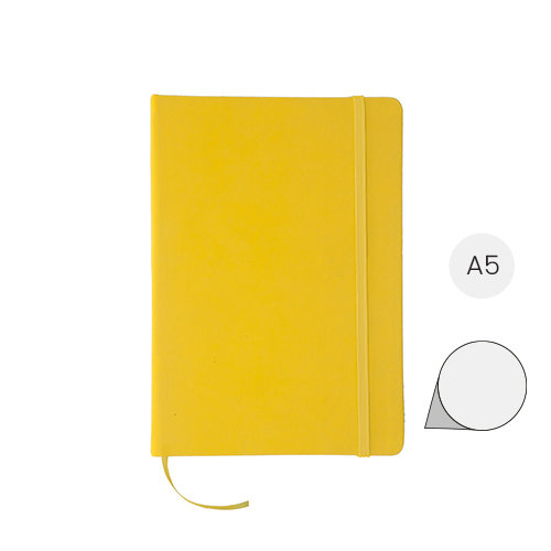 Block Notes A5 con copertina in finta pelle e 100 fogli bianchi con segnalibro e cinturino in gomma coordinati