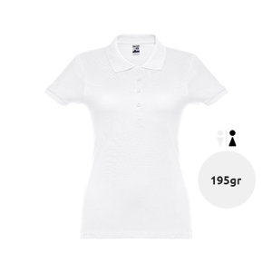 Maglietta polo da donna bianca in tessuto piqué a maniche corte taglio aderente 100% cotone 195gr