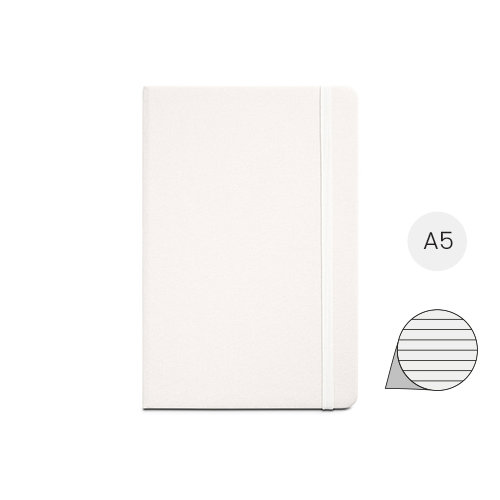 Block note A5 in RPET con trattamento antibatterico e 160 pagine a righe certificata FSC color avorio