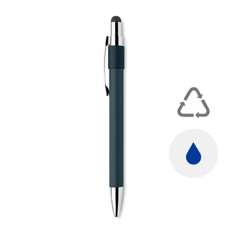 Penna a sfera in alluminio riciclato con anello antistress a refill blu