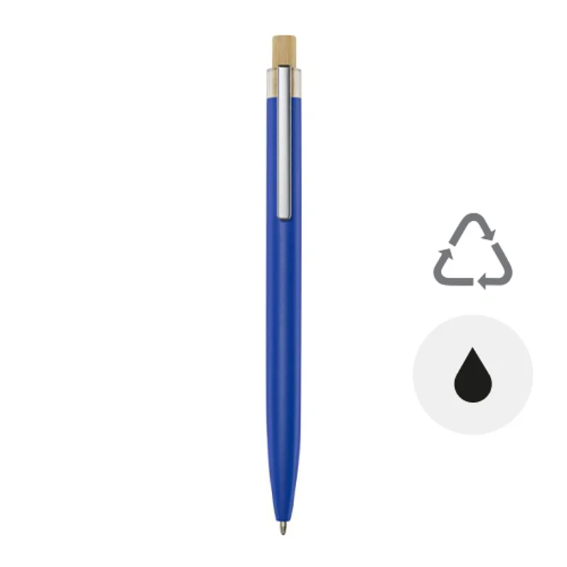 Penna a sfera in alluminio riciclato e pulsante in bambù refill nero