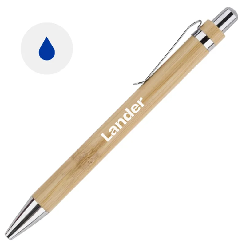 Penna a sfera bambù e finiture in metallo con meccanismo a scatto e refill blu