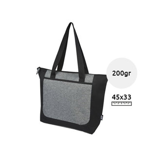 Shopper in poliestere riciclato bicolore con chiusura a zip e manici lunghi da 200gr 45x13x33cm