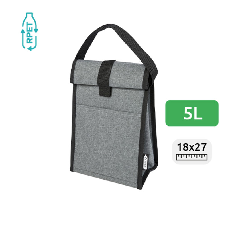 Borsa termica in RPET da 5L per 4 lattine con chiusura a patella 18.5x14x27cm