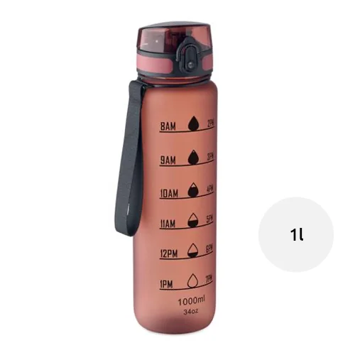 Borraccia sportiva RPET da 1L con indicatori di tempo motivazionali e coperchio flip top