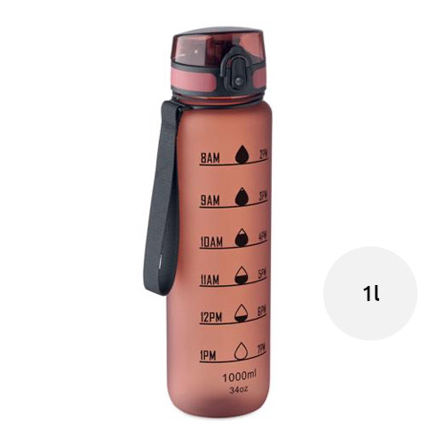 Borraccia sportiva RPET da 1L con indicatori di tempo motivazionali e coperchio flip top
