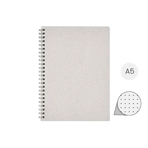 Block notes A5 bianco con rilegatura a spirale e fogli puntinati in materiale riciclato