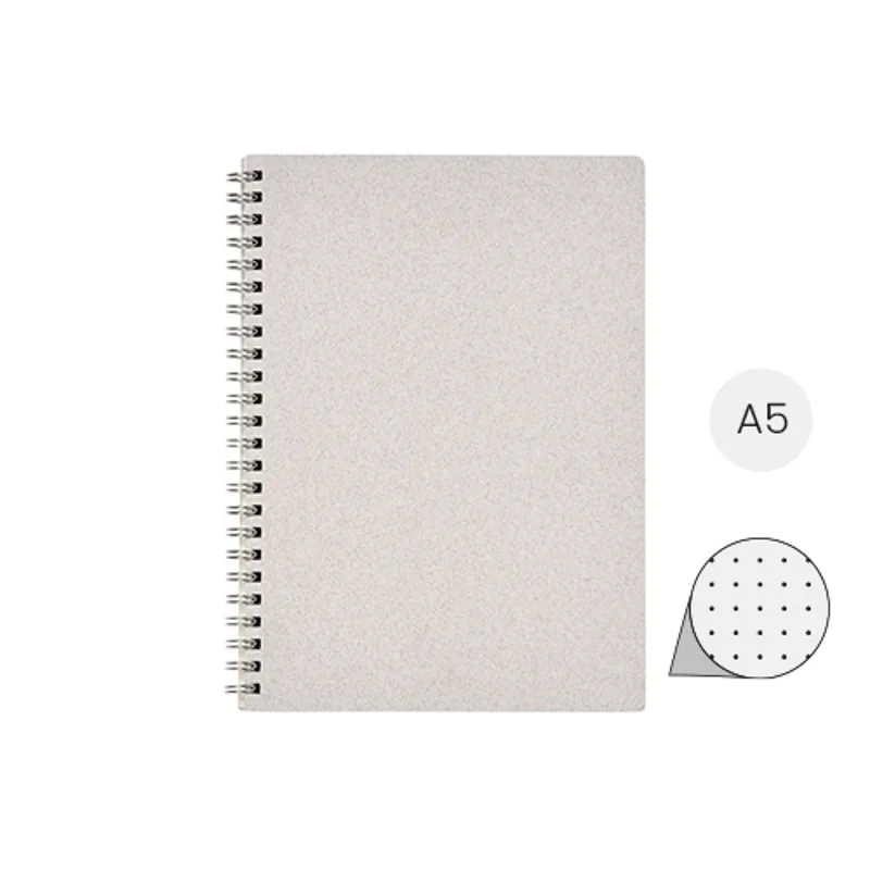 Block notes A5 bianco con rilegatura a spirale e fogli puntinati in materiale riciclato