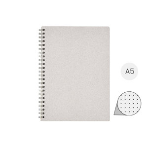 Block notes A5 bianco con rilegatura a spirale e fogli puntinati in materiale riciclato