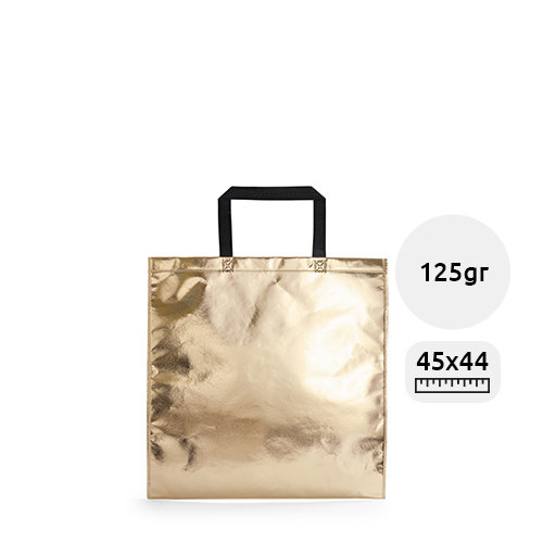 Shopper in TNT laminato metallico in diverse colorazioni con manici corti neri da 125gr 45x44cm