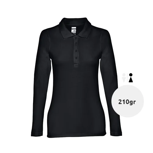 Maglietta polo da donna colori assortiti in tessuto piqué a maniche lunghe taglio regolare 100% cotone 210gr