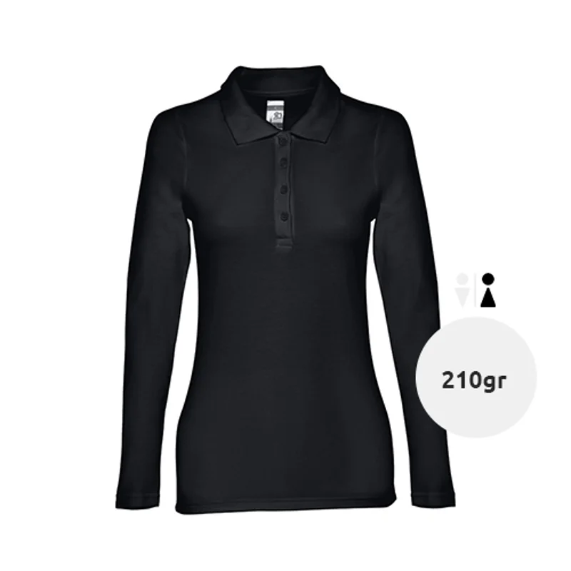 Maglietta polo da donna colori assortiti in tessuto piqué a maniche lunghe taglio regolare 100% cotone 210gr