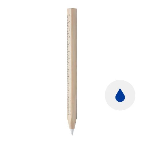 Penna a sfera in legno con righello da 14cm refill blu