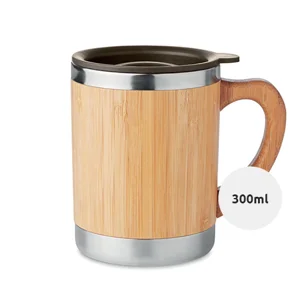 Tazza doppio strato con custodia in bambù e beccuccio girevole 300ml