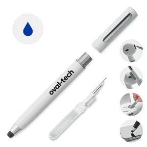 Penna a sfera per touch screen a rotazione con stilo in ABS e kit pulizia per auricolari refill blu