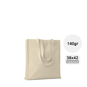Shopper in cotone a soffietto con manici lunghi in colore naturale da 140gr 38X9X42cm