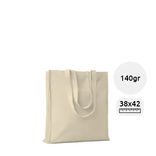 Shopper in cotone a soffietto con manici lunghi in colore naturale da 140gr 38X9X42cm