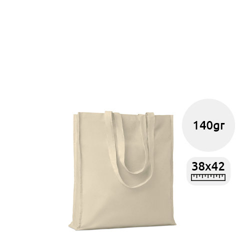 Shopper in cotone a soffietto con manici lunghi in colore naturale da 140gr 38X9X42cm