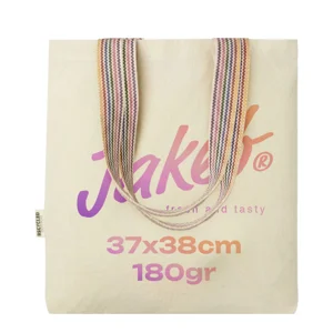 Shopper in cotone riciclato con manici lunghi color arcobaleno da 180gr 37x38cm