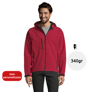 Giacca con cappuccio da Uomo in softshell 340g con 2 tasche laterali e 1 tasca sul petto con zip