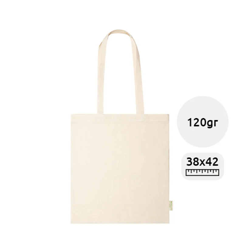 Shopper in 100% Cotone biologico con manici lunghi in colore naturale da 120gr 38x42cm