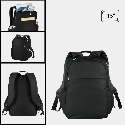 Zaino porta pc multi tasca da 15" in poliestere 600D con bretelle e schienale imbottiti