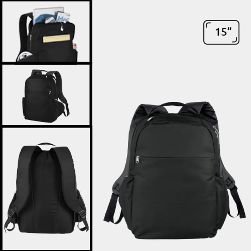 Zaino porta pc multi tasca da 15" in poliestere 600D con bretelle e schienale imbottiti