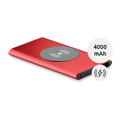 Power bank in alluminio piccolo e piatto con ricarica wireless e conettore USB-C da 4000mAh